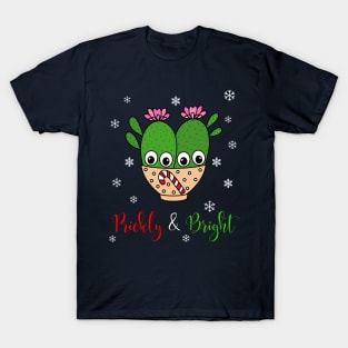 Prickly And Bright - Cacti Couple In Christmas Candy Cane Bowl T-Shirt